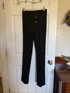 Suzy Shier High-Waist Black Button Front Stretch Pants NWOT 3/4